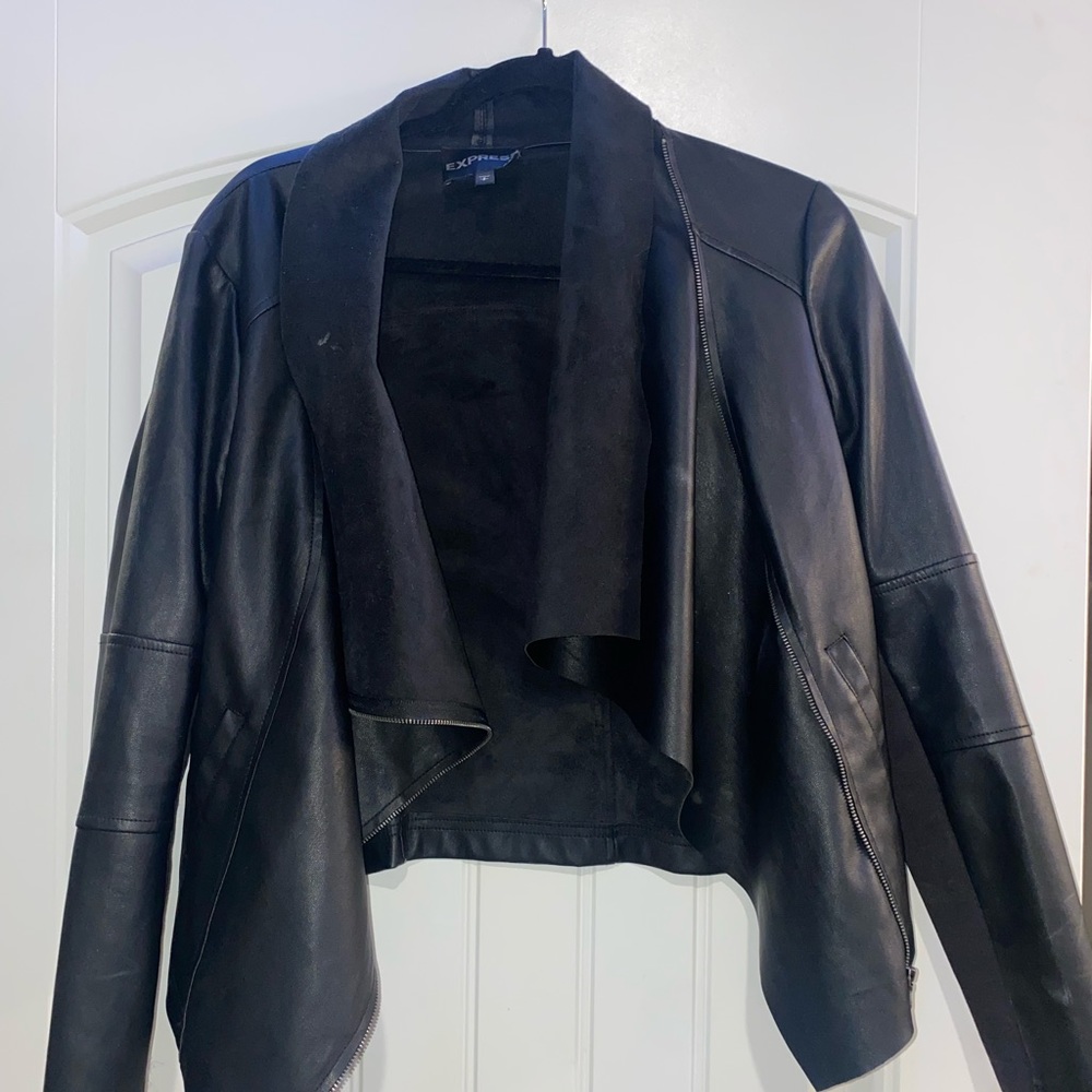 Express Small Leather Cropped Jacket - image 1